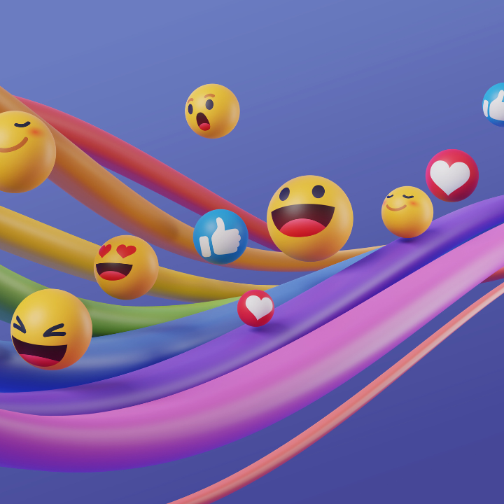 Social media icons travelling along rainbow road